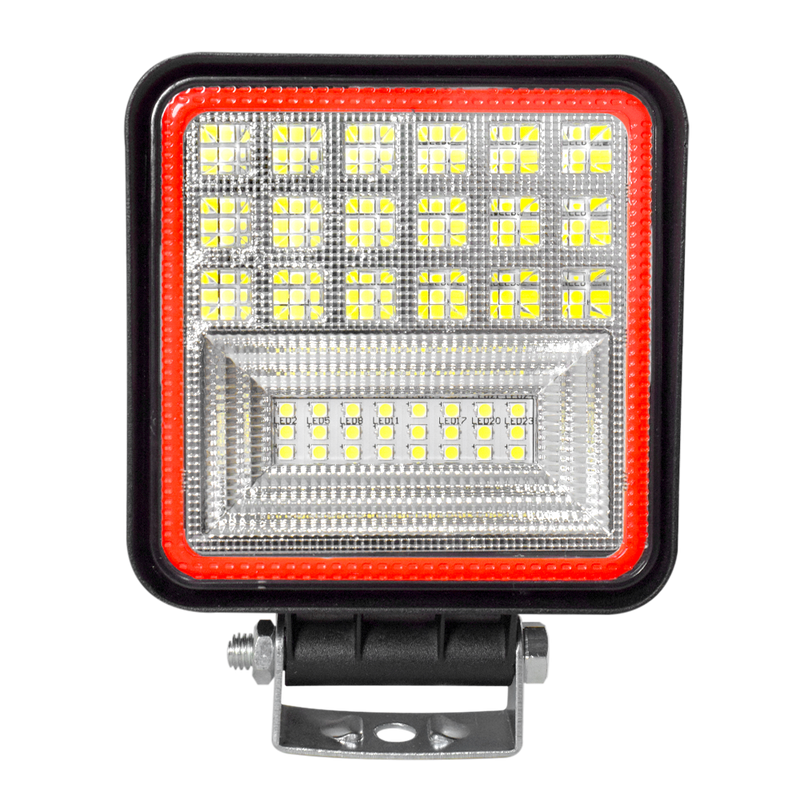 Faro De Trabajo Cuadrado 42 Luz led Base Media 45w Luz Blanca Contorno Rojo