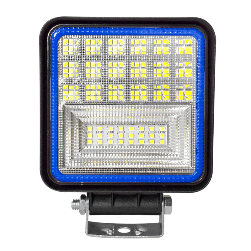 Faro De Trabajo Cuadrado 42 Led 45W Multivoltaje Luz Blanca Contorno Azul