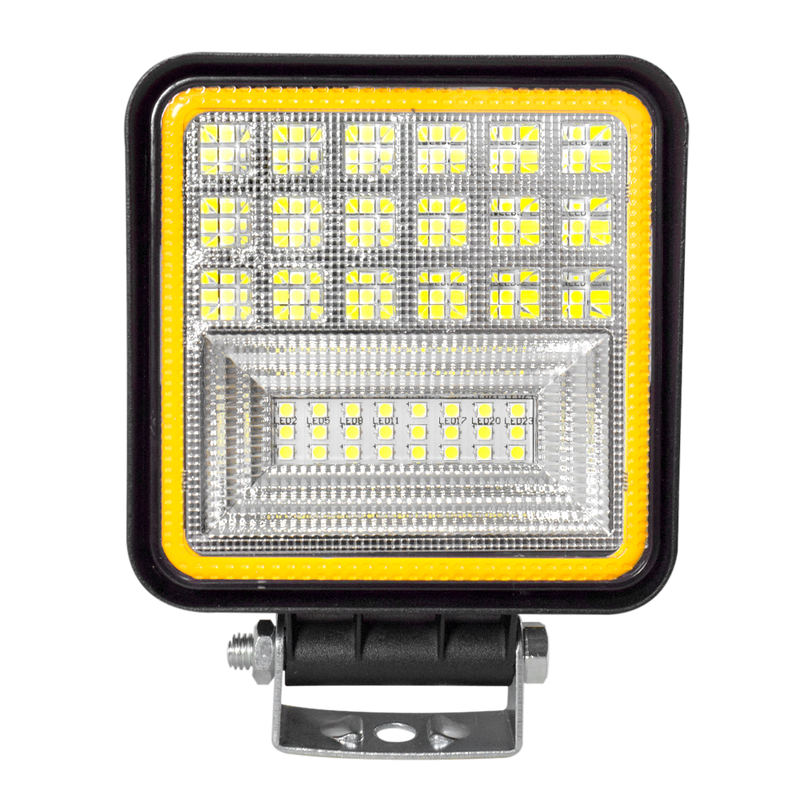 Faro Pirata De Trabajo Cuadrado 42 Led Luz Blanca Contorno Amarillo