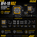 Faro Cuadrado 10 LED Multifuncional Luz Blanco + Ambar (9-32V 2,600LM)Bf4-10 RDZ