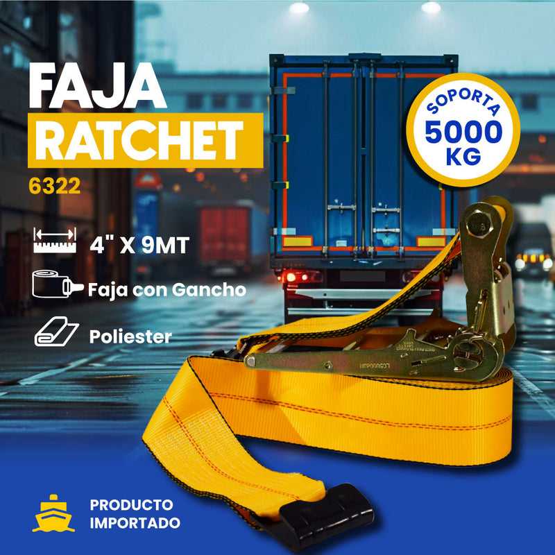 Faja Ratchet 4" X 9m Amarillo - Negro