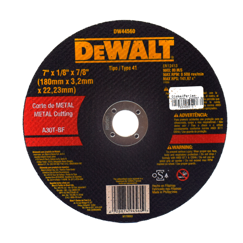 Disco Dw44560 Corte Metal 7" x 1/8" x 7/8" Dewalt