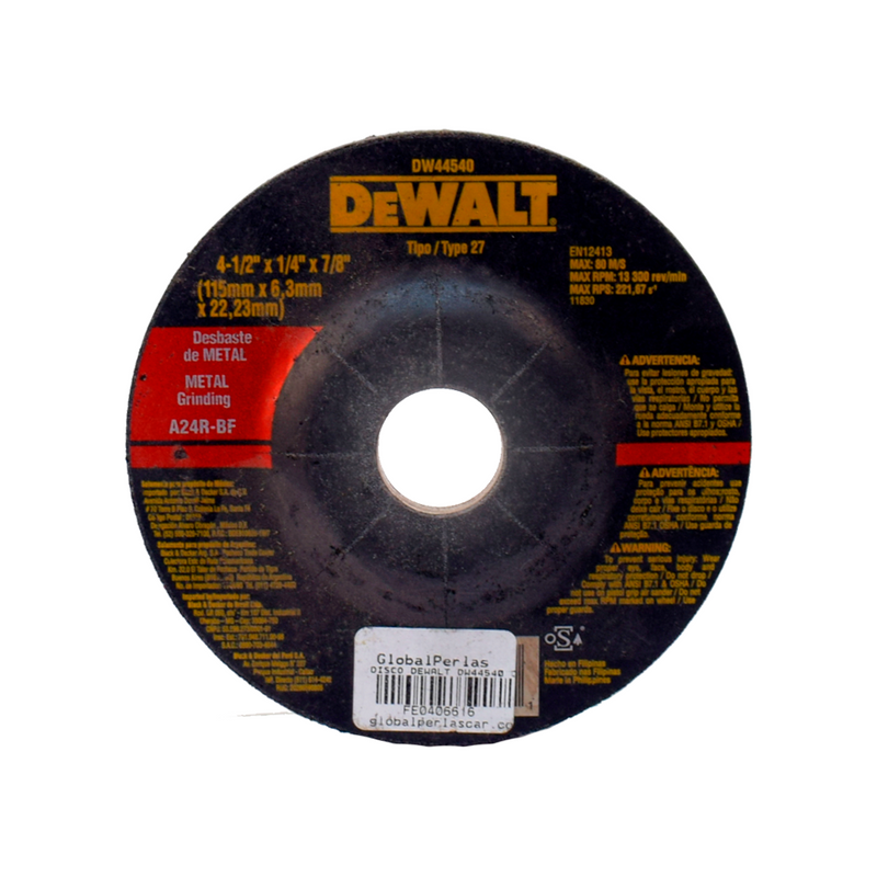 Disco Dw44540 Desbaste Metal 4" 1/2" x 1/4" x 7/8" Dewalt